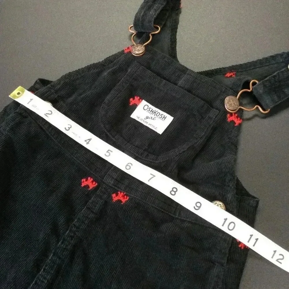 Oshkosh Girls Size 24 Months Corduroy Overalls Shorts Black Red‎ Embroidered